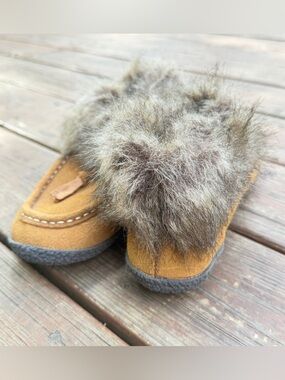 Natural Reflections Faux Fur Leather Moccasin Booties Slippers Brown Women’s 7